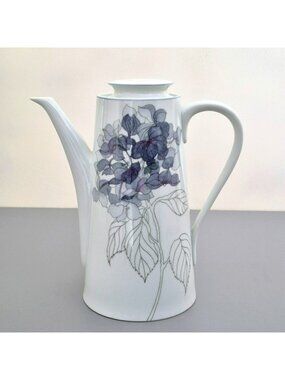 Block Spal Hydrangea Coffee Pot, Gray & Purple Watercolor Flowers Cottagecore